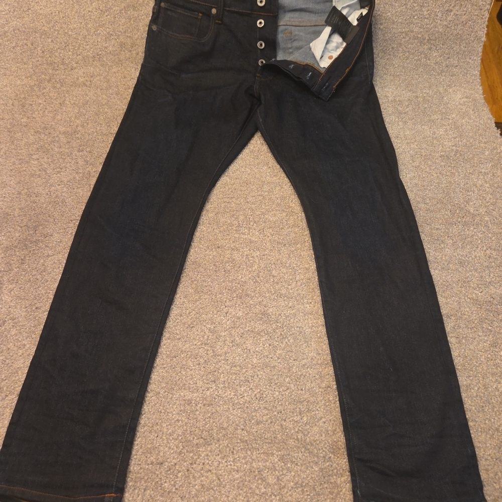 Mens G-Star RAW 3301 Tapered Jeans 36x32 Stretch 5 Pocket Mid Waist Dark Wash